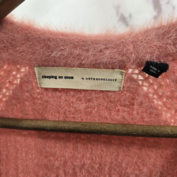Anthropologie Cardigan Womens Medium Pink Sweater Sleeping Wool Fuzzy Eyelash - Picture 3 of 13